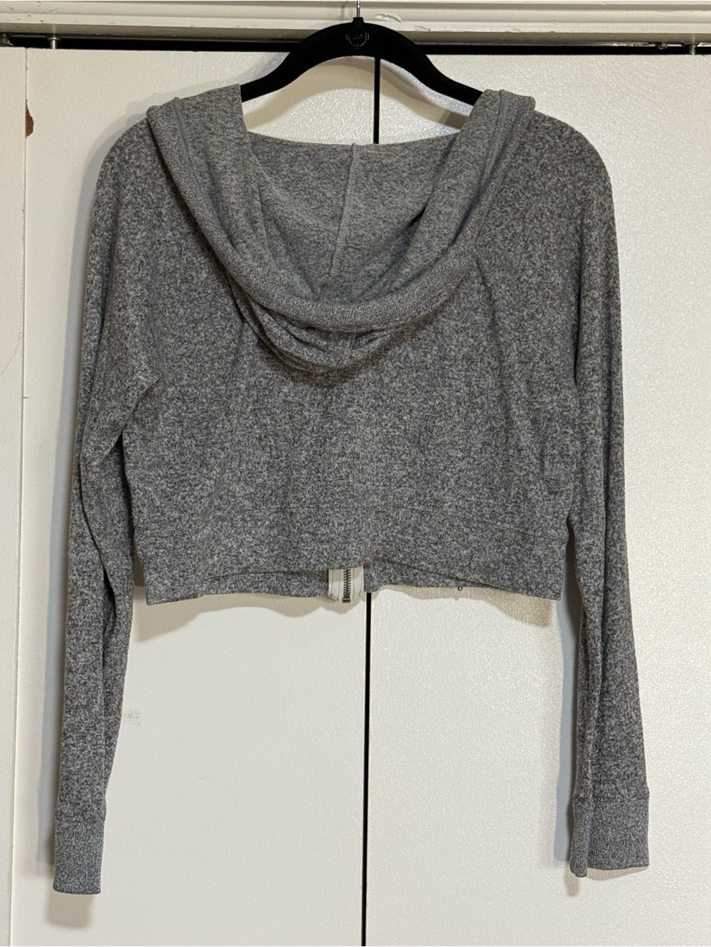 Urban Outfitters Gray Soft Knit Cropped Zip Up Hoodie Lounge Jacket | Small - Picture 3 of 15